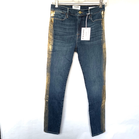 Frame Denim Denim - Frame Denim Le High Skinny Gold Foil Tuxedo Jeans